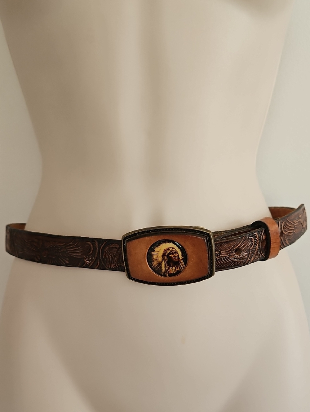 Vintage Western Indian Chief Leather Childs Belt 26" Daniel